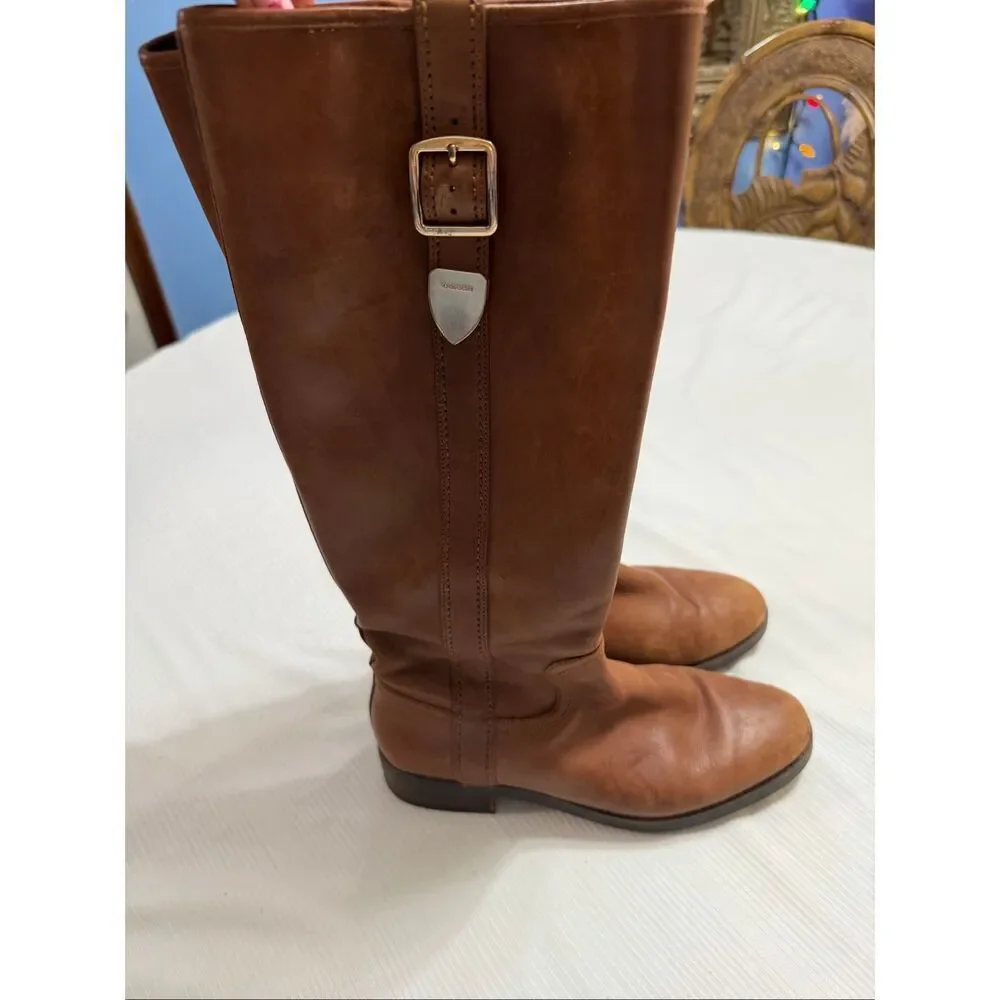 Coach Easton Women’s Tall Tan Leather Buckle Zip Riding Boots Size 8.5 8 1/2 B